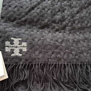 Tory Burch black Textured Fringe Scarf